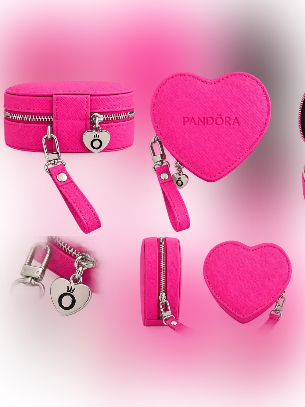 Pandora Hot Pink Heart-Shaped Travel Jewelry Case with Wrist Strap brand new! ✨